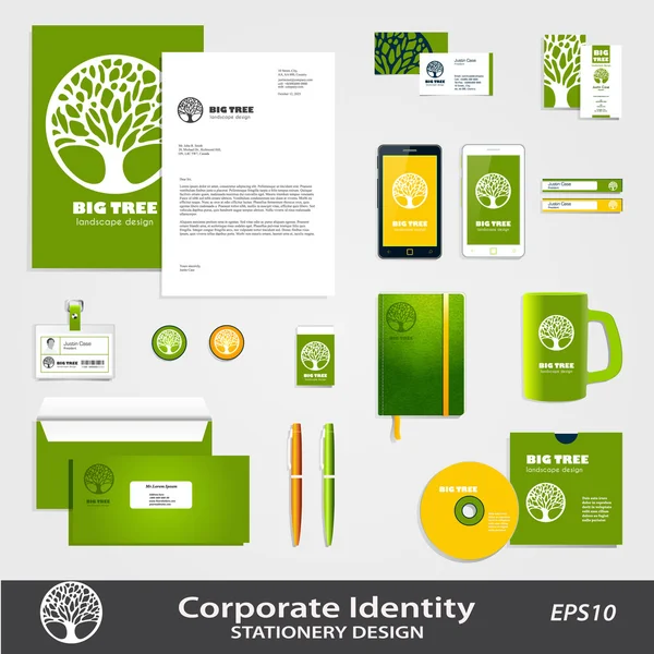 Resumen Signo de árbol y plantilla de vector conjunto de identidad corporativa . — Vector de stock