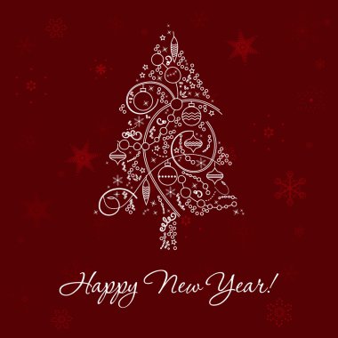 Noel ve yeni yıl tebrik kartı, el ilanı veya poster tasarımı ile şık çizgi stili bir çan. Kutsal kişilerin resmi ve kar tanesi arka plan kış tatil vektör.