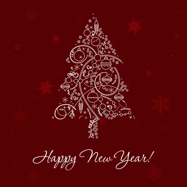 Carte de vœux de Noël et Nouvel An, flyer ou poster avec une cloche dans le style ligne tendance. Fêtes d'hiver icône vectorielle & fond de flocon de neige . — Image vectorielle