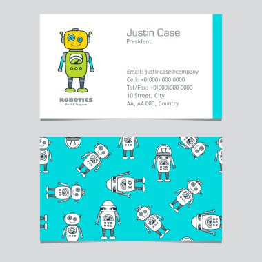 Sevimli Robot çizgi film karakteri eğitim düz simgesi şablonu.