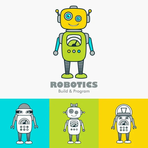 Χαριτωμένο ρομπότ χαρακτήρα κινουμένων σχεδίων εκπαιδευτικών επίπεδη εικόνα πρότυπο. — Διανυσματικό Αρχείο