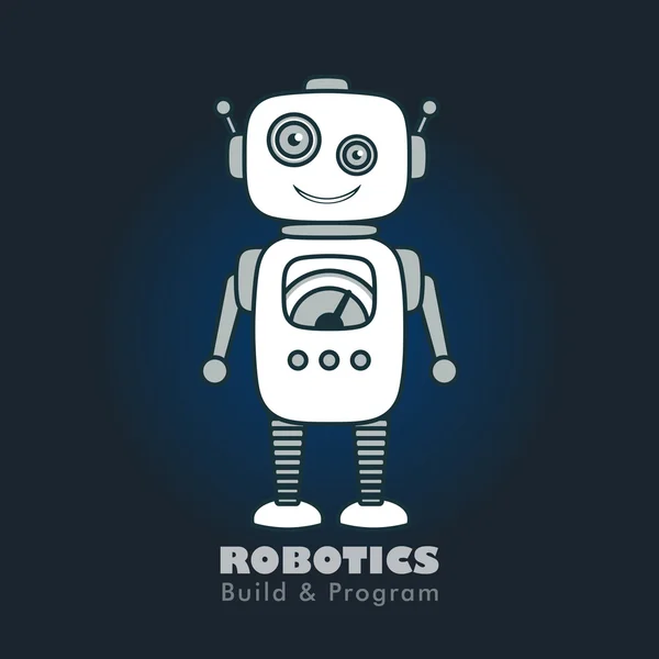 Leuke Robot cartoon karakter educatieve platte pictogrammalplaatje. — Stockvector