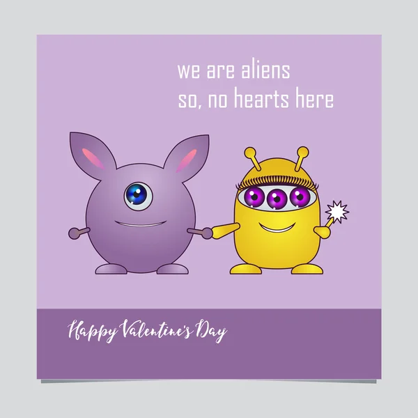 Щасливий день Святого Валентина шаблон дизайну вітальних листівок з персонажами мультфільмів "Милий хлопчик і дівчинка прибулець" . — стоковий вектор