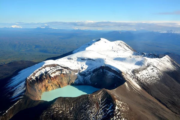 Zuur Meer Krater Van Actieve Vulkaan Kamchatka Helikopterzicht — Stockfoto