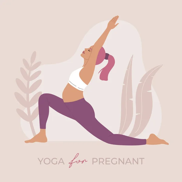 Yoga Para Mulher Grávida Jovem Realizando Exercícios Físicos Posições Asana — Vetor de Stock
