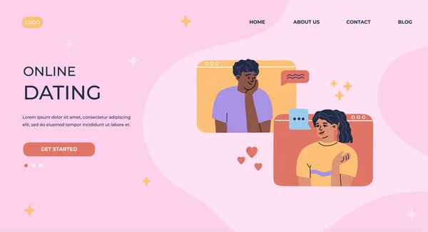 Ημέρα Του Αγίου Βαλεντίνου Βιντεοκλήση Online Dating Landing Page Κορίτσι — Διανυσματικό Αρχείο