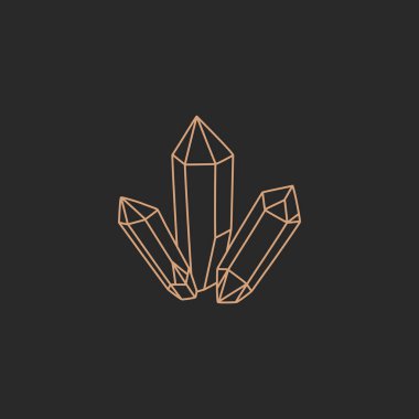 Kristal şekil, kuvars ikonu, mücevher taşı basit çizgi çizgi siyah arkaplan üzerinde boho tarzı modern el çizimi cadı sembolü ve mistik tasarım unsuru, karalama düz şekil çizim