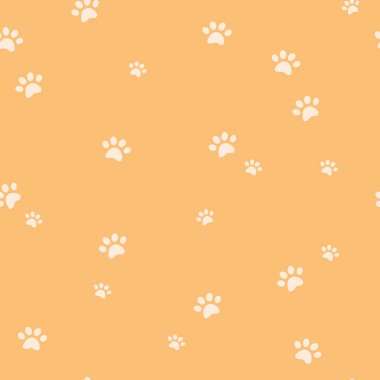 Köpek ya da kedi pençesi, silueti kusursuz. Hayvan sarısı tekrar arkaplan, duvar kağıdı için basit şekil süsü, ya da ambalaj kağıdı, modern moda el çizimi vektör çizimi, düz çizgi film tarzı