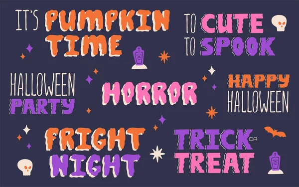 Conjunto Halloween Frase Dibujada Mano Truco Trato Lindo Para Asustar — Vector de stock