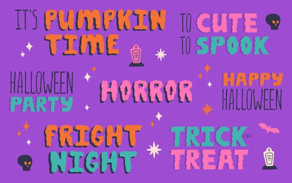 Handgezeichnete Sätze Halloween Süßes Oder Süßes Süß Zum Gruseln Typografie — Stockvektor