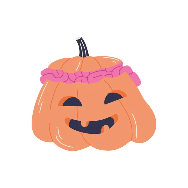 Halloween Sonriente Gato Calabaza Ilustración Miedo Dibujado Mano Bonita Cara — Vector de stock