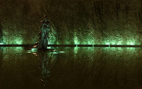 Una scultura in acqua di notte a Jena — Foto Stock