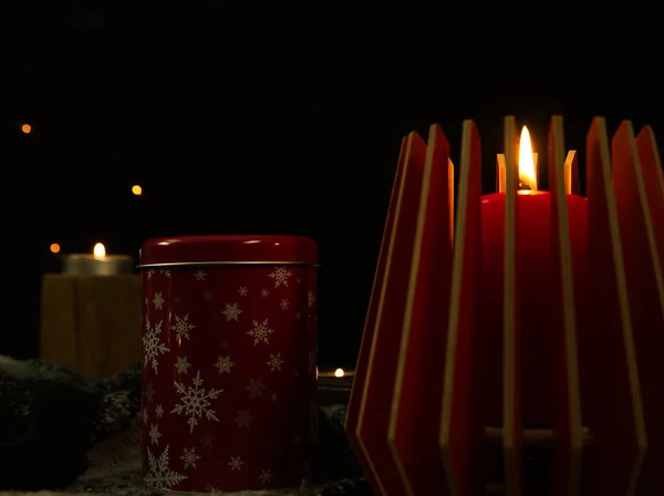 Gemütliche Winterdekoration im Winter in Deutschland, Kopierraum — Stockfoto