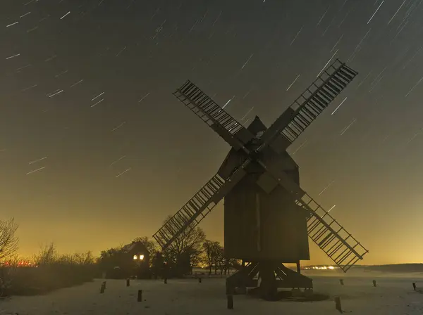 Bockwindmill w krippendorf thuringia zimą historyczne — Zdjęcie stockowe