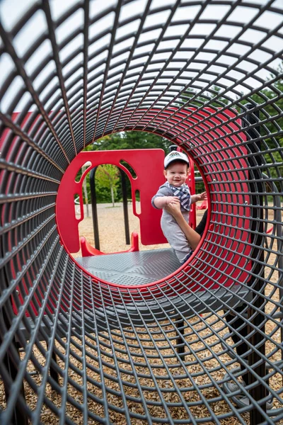 Mother Baby Boy Playing Local Playground — Stock Photo, Image