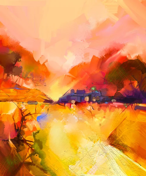Abstract colorful yellow and red oil painting landscape