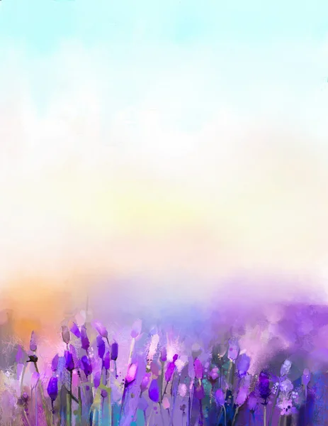 Malba olej levandulový květiny v loukách — Stock fotografie