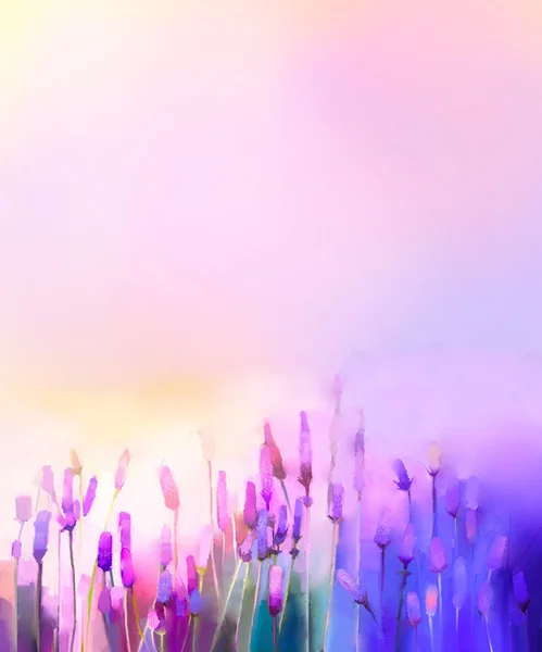 Olejomalba fialové květy levandule v loukách — Stock fotografie