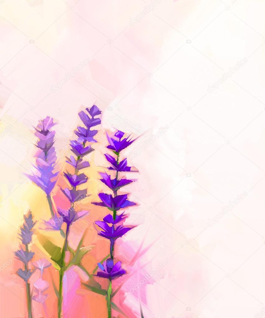 Abstract oil painting closeup lavender flowers