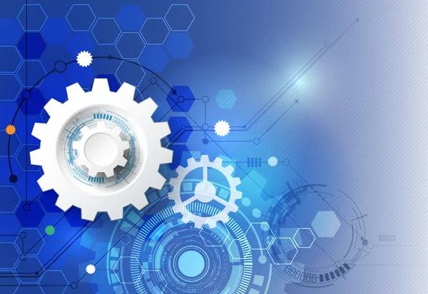 Illustration vectorielle roue dentée, hexagones et circuit imprimé — Image vectorielle