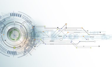Vektör soyut fütüristik göz küresi üzerinde devre kartı, illüstrasyon yüksek bilgisayar teknolojisi