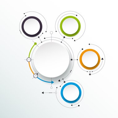 Vektör soyut molekülleri ile 3d kağıt etiket, entegre daireler