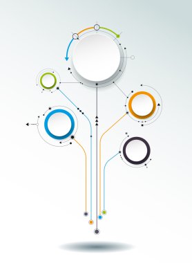 Vektör soyut molekülleri, 3d kağıt etiket, entegre daireler.