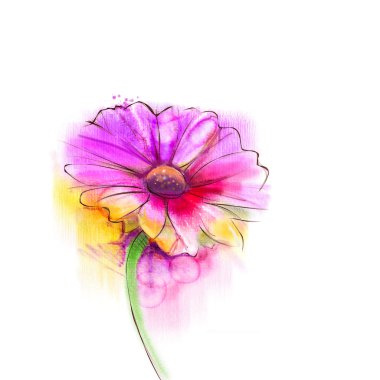 Soyut suluboya boyama kırmızı gerbera, papatya çiçek