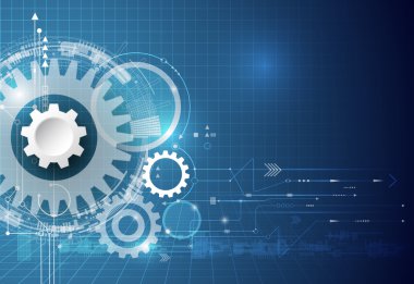 Vektör teknolojisi arka planı. illüstrasyon dişli tekerlek, altıgenler ve devre kartı, Hi-tech teknoloji mühendisliği