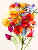 Картина, постер, плакат, фотообои "abstract oil painting spring flower. still life of yellow, pink, red gerbera bouquet", артикул 118795694