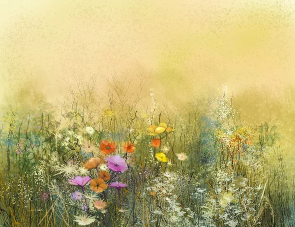 Abstrakte Aquarellmalerei Wildblumen und weiche Blätter. Vintage-Aquarell-Malerei Blumen in weicher Farbe und verschwimmen Hintergrund. — Stockfoto