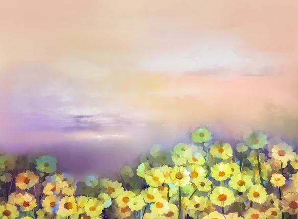 Oil painting yellow, golden daisy flowers in fields — Stock Photo, Image