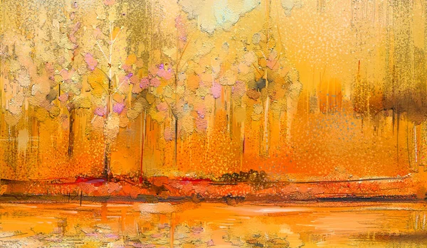 Çadır Bezi Dokusunda Soyut Renkli Yağlı Boya Resim Manzara Ağaç — Stok fotoğraf