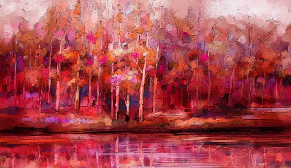 Oil Painting Colorful Autumn Trees Semi Abstract Image Forest Aspen — Stock Photo, Image