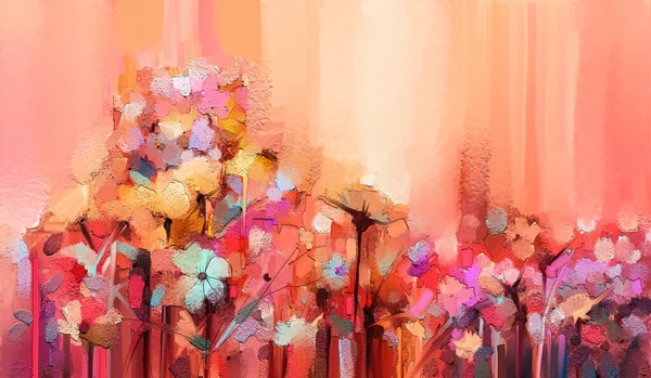 색상의 봄꽃의 아크릴 손으로 브러시 스트로크를 캔버스에 그렸습니다 기름칠을 배경으로 — 스톡 사진