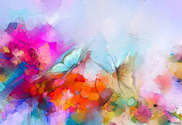Abstract Colorful Oil Acrylic Painting Butterfly Flying Spring Flower Illustration Royalty Free Stock Photos