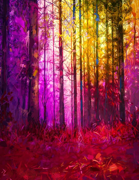 Иллюстрация Красочный Осенний Лес Абстрактный Образ Осеннего Сезона Желтые Красные — стоковое фото