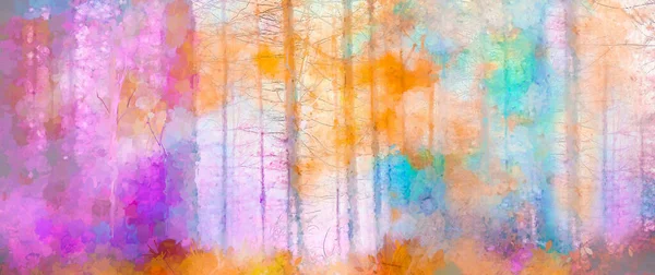 Yumuşak Renkli Sonbahar Ormanı Çizimi Soyut Sonbahar Mevsimi Ağaçta Sarı — Stok fotoğraf