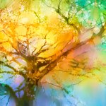 抽象的な風景のイラスト 抽象的なカラフルな絵画、都市、街の風景。 町や町の建築や建物を描い