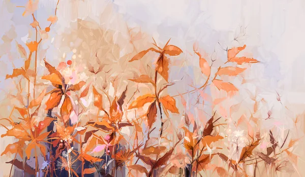 Peinture Huile Abstraite Fleurs Colorées Feuille Orange Rouge Jaune Illustration — Photo