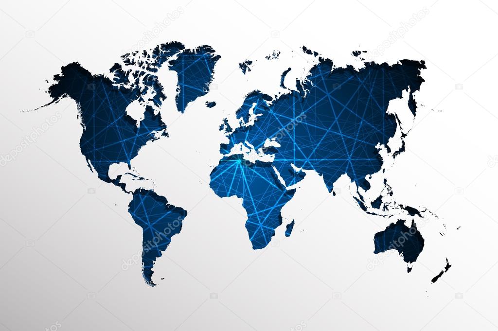 World map-Abstract blue straight lines background.