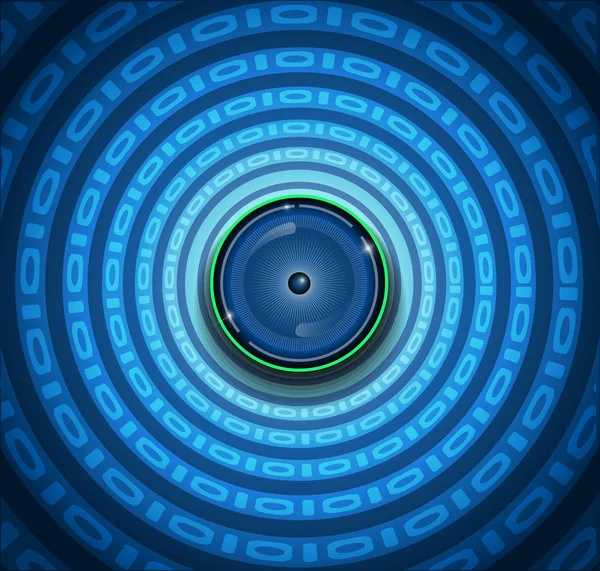 Spyware- Eyeball и двоичный код на рябь синий фон . — стоковый вектор