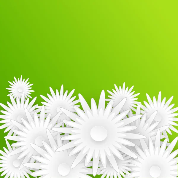 Carte de printemps. fleurs en papier blanc sur fond vert . — Image vectorielle