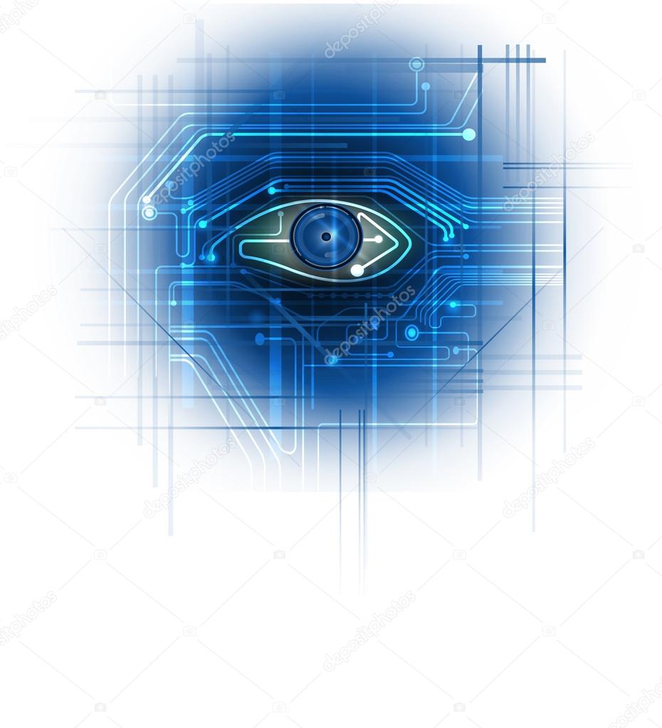 Circuit board with blue eye technology concept  background