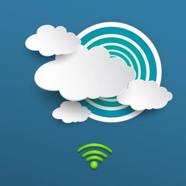 Wi-fi dalgalanma mavi zemin üzerine kağıt bulut — Stok Vektör