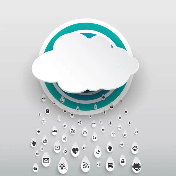 Cloud Computing mit Icon bei Regentropfen — Stockvektor