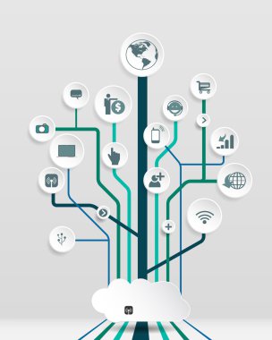 çizgiler, daireler ve simgeler ile Computing.Social ortam arka plan olabilir. büyüme ağacının kavram ağı ile