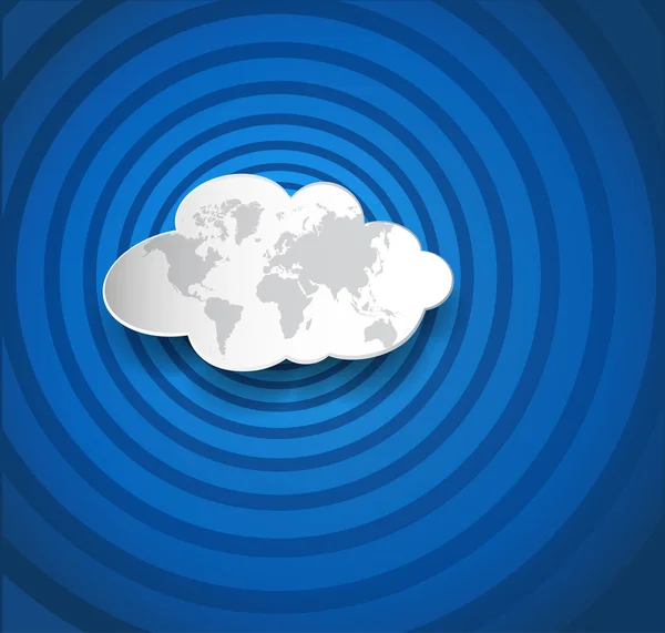Cloud computing avec carte de la terre sur fond bleu ondulé — Image vectorielle