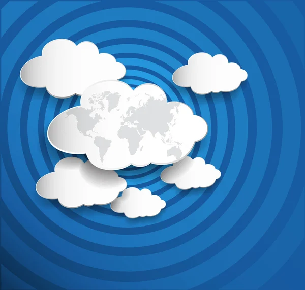 Cloud computing-met aarde kaart op rimpel blauwe achtergrond — Stockvector