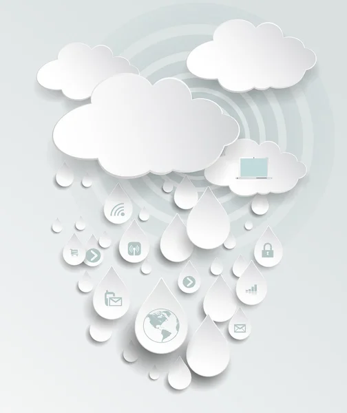 Papier cloud computing z ikona w deszczu krople koncepcji sieci .social. — Wektor stockowy